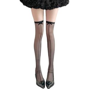 AJTUTUS 1 Paar Zijde Dij Hoge Kousen met Strikken Accent voor Vrouwen Naden Dunne Sheer Over Knie Lange Sokken Doorzichtig Lingerie, Zwart, One size
