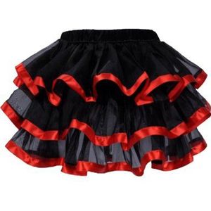 Yummy Bee - Tutu rok met ruches voor carnaval, burleske tule zwart, kort, dames, maat 34-52, rood, 40-42