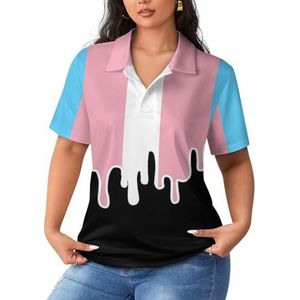 Trans Pride Kleur Smelten Vlag LGBT Vrouwen Sport Shirt Korte Mouw Tee Golf Shirts Tops Met Knoppen Workout Blouses