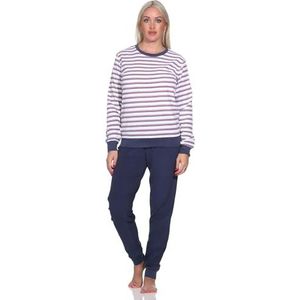 NORMANN Damespyjama met lange mouwen en manchetten, ook in grote maten, Donkerblauw, 48/50