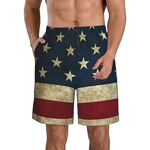 PHTZEZFC Amerikaanse vlag print heren strandshorts - zomervakantie strandshorts casual lichtgewicht trekkoord, Wit, M