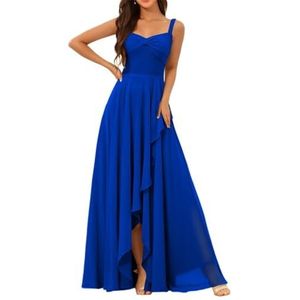 Chiffon bruidsmeisjesjurken voor dames, met split, lange baljurken, cocktailjurken, grote maten, koningsblauw, 32