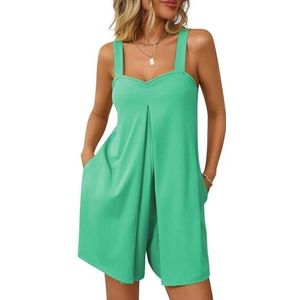 BANGHA Jumpsuits Voor Vrouwen Zomer Casual Vrouwen Groene Romper Verse Zoete Losse Vierkante Hals Jarretel Jumpsuit Shorts Sexy Effen Casual Shorts, Briljant groen, XL