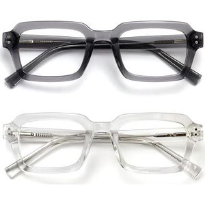 OPULIZE EDG Blue Light Blocking Glasses for Women Men, Anti-reflective Anti-Glare Computer & Gaming Lenses, Vintage Rectangular Frame, UV & Eyestrain Protection, Grey Clear (Pack of 2)