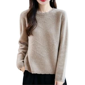 Dames Kasjmiertrui For De Herfst, Winter Zachte Warme Wollen Trui Lange Mouwen Ronde Hals Gebreide Pullover Casual Korte Gebreide Trui For Buiten, Kantoor(Brown,XL)