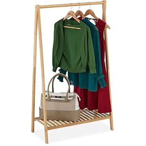 Relaxdays kledingrek bamboe, met plank, garderoberek voor slaapkamer & hal, HxBxD: ca. 120 x 67 x 35 cm, natuur