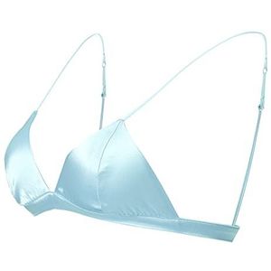 Zomer Dunne Moerbei Zijden Bh Voor Vrouwen Gladde Zijde Satijn Triangle Cup Bralette Sexy Backless Draadloze Lingerie (Color : Light blue, Size : XL)