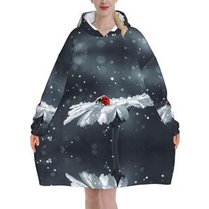 Oversized Lieveheersbeestje Op Daisy Bloem Hoodies Vrouwen Uk Pluizige Deken Hoodie Sherpa Vrouwen Fleece Draagbare Deken Mannen