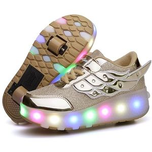 Led Wheels Shoes Skates For Kids - Light Up Trainers met wielen, roller skatetrainers, USB -opladen lichtgewicht buitensport Cross Trainers Gold-37EU