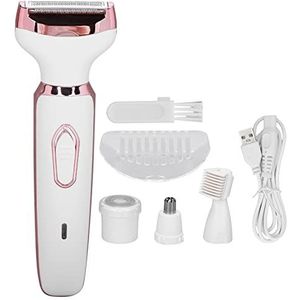Elektrisch Lady Shaver Bikini Trimmer, Elektrisch Lady Shaver 4 in 1 Dames Scheerapparaat, Elektrisch Wenkbrauw Trimmer Droog Nat Scheren Roestvrijstalen Blad Gezichtshaar Remover voor Vrouwen