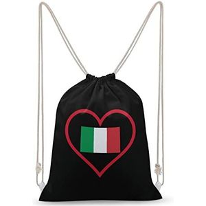 I Love Italiaanse Rode Hart Trekkoord Rugzak String Bag Sackpack Canvas Sport Dagrugzak voor Reizen Gym Winkelen