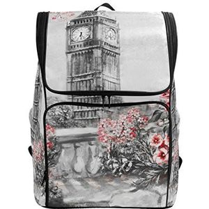 Jeansame Rugzak School Tas Laptop Reizen Tassen Vintage Rozen Bloemen Londen Grote Ben voor Kid Jongen Meisje Vrouwen Mannen