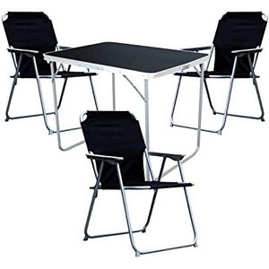 Mojawo 4-delige campingset campingtafel zwart tuinmeubelen + 3 stuks campingstoel klapstoel zwart outdoor