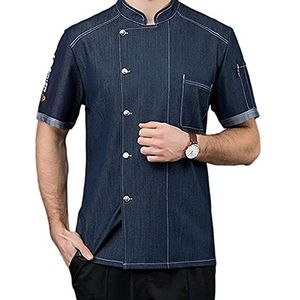 YWUANNMGAZ Unisex kok uniform met korte mouwen, restaurant bakkerij keuken koken kleding, ademend koken jas hotel eten servic overall (kleur: blauw, maat: C (XL))
