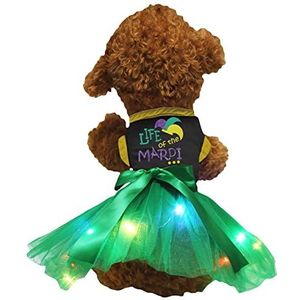 Petitebelle Life of The Mardi Puppy Hond Jurk (Zwart/Groen LED, Medium)