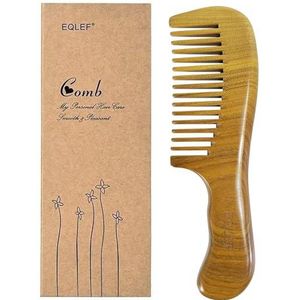 EQLEF Groene Sandelhout Brede Tand Natuurlijke Kam, Grote Antistatische Sandaal Houten Haar Kam