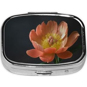 Stijlvolle vierkante pillendoos pioenroos metalen pillendoos 2 compartimenten geneeskunde pillenhouder draagbare pillenorganizer doseerdoos, kleine pillendoos voor reizen voor portemonnee en zak