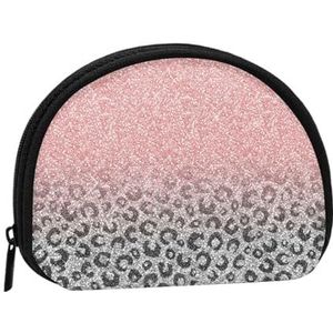 Rose Goud Zilver Glitter Luipaard Print, Portemonnee Shell Make-up Tas Vrouwen Opbergtas Kleine Portemonnee Shell Veranderen Pouch, zoals afgebeeld, 12 x 9 cm/4.7 x 3.5 in, Munt Pouch