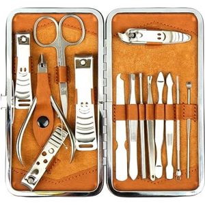 H&S Manicure & pedicure nagelset voor dames en heren - 14-delige reis-nagelverzorgingsset - Roestvrij stalen nagelset met ook nagelschaar en nagelknipper in kunstleren nageletui
