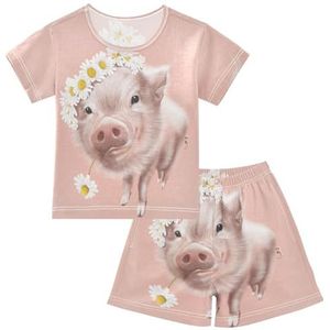 YOUJUNER Kinderpyjama set roze varken korte mouw T-shirt zomer nachtkleding pyjama lounge wear nachtkleding voor jongens meisjes kinderen, Meerkleurig, 6 jaar