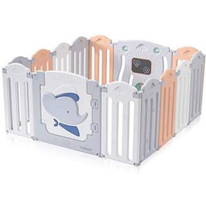 Baby Vivo Baby Box Tweelingbox Opvouwbaar Kruipbox Krabbelpark Speelbox Veiligheidshek voor kinderen Kunststof met deur en speelgoed 14 elementen in Grijs, Wit, Oranje - Kapitein Benjamin