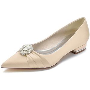 Hanfike Meisjes Womens Elegante Formele Flats Bruids Bruiloft Avond Dressy Schoenen met Strikken JY220, Champagne, 37.5 EU