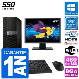 Dell PC Tower 5050 display, 27 inch, Intel G4400 RAM, 8 GB SSD, 480 GB, HDMI, Windows 10, wifi (gereviseerd)