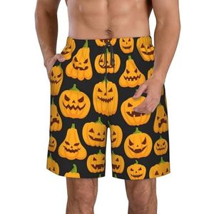 PHTZEZFC Halloween pompoenpatronen print heren strandshorts zomer shorts met sneldrogende technologie, lichtgewicht en casual, Wit, L