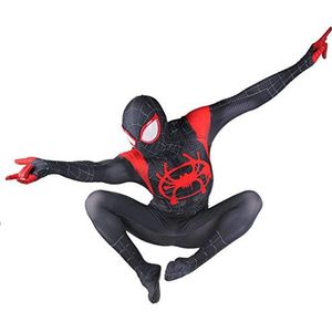 MODRYER Zwart Spiderman kostuum voor kinderen en volwassenen, uniseks, cosplay jumpsuit, halloween-feestrompertje, superheldenrompertjes, Spider Verse Miles Morales outfit, volwassenen/XL 170 ~ 175 cm