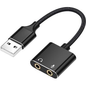 AQSQWQ USB stereo audio-adapter, USB Dual Channel externe geluidskaart met jack voor luidspreker/hoofdtelefoon en microfoon 3,5 mm voor laptop, hoofdtelefoon, microfoon, PS4, ECC