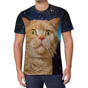 Star Cat T-shirt met korte mouwen voor heren, casual, ronde hals, modieus, zomertops