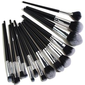 MQPALZKD 15 zwarte make-upborstelsets, complete set make-upborstels met conische staart, schoonheidstools, make-upborstels