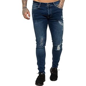 989Zé ENZO Heren Skinny Super Stretch Fit Ripped Denim Jeans Alle Taille Maten, Blauw, 30W / 32L