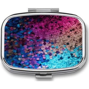 Pillendoos 2 compartimenten pillenorganisator glitter pailletten vlek reizen pillenetui met spiegel vierkante metalen pillencontainer wekelijkse geneeskunde planner vitamine organizer voor zak