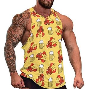 Beer And Crawfish heren tanktop grafische mouwloze bodybuilding T-shirts casual strand T-shirt grappige sportschool spier