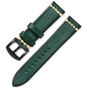 RUEHALF Plantaardig Gelooid Lederen Horlogebanden 18 Mm 20 ​​Mm 22 Mm 24 Mm Roestvrij Stalen Gesp Horloge Accessoires Retro Horloge bandjes (Color : Green (black), Size : 24mm)