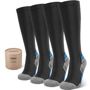 SONORAN Compressiekousen voor dames en heren, klasse 2, steunkousen, compressiesokken, compressie voor hardlopen, reizen, A1-zwart met Egyptisch blauw (2 paar), 44-47