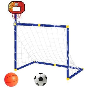 perfeclan 2 in 1 basketbalring met voetbaldoel voor kinderen Compact Sports Activity Center Voetbaldoel Basketbalstandaardset met frame, Rood