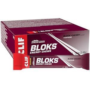 CLIF Bar BLOKS Energy Chews - Zwarte kers met cafeïne - Plantaardig - Snelle energie voor fietsen en hardlopen - Workout Snack - 18 x 60 g