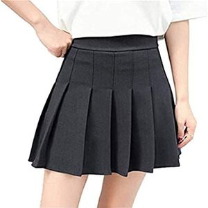 Women's Girls High Waisted plooide Skater Tennis School Skirt Uniform Tennis Mini Skirts (Color : Black, Size : Medium)