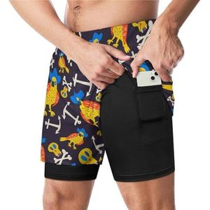 Kleurrijke Papegaai Grappige Zwembroek met Compressie Liner & Pocket Voor Mannen Board Zwemmen Sport Shorts