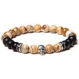 Schedel Armbanden voor Mannen Natuurlijke Tijgeroog Armband Homme Sieraden 8 MmPolished Afrikaanse Turkoois Kralen Bangle Verzilverd, Picture Stone, 21 cm