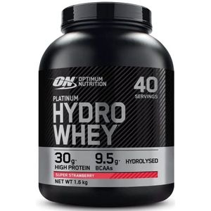 Optimum Nutrition Platinum Hydro Whey, Hydrolysiertes Molkenprotein-Isolat-Pulver mit essentiellen Aminosäuren, Glutamin und BCAA, Geschmack: Erdbeer, 40 Portionen, 1,6 kg