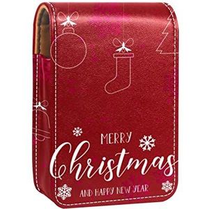 Lipgloss Houder Lippenstift Case Draagbare Mini Lipstick Opbergdoos Reizen Lipstick Organizer Case met Spiegel voor Vrouwen Rode Kerst Ornament Patroon_Mesa De Trabajo 1, Meerkleurig, 9.5x2x7 cm/3.7x0.8x2.7 in
