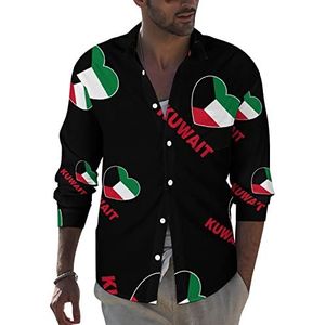 Koeweit Heart heren revers shirt lange mouwen button down print blouse zomer zak T-shirts tops M