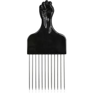 Professionele Brede Tanden Vuist Vorm Zwart Handvat Afro Pick Haar Kam Metalen Salon Kam