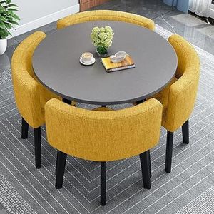 Ronde eettafelset, moderne vergadertafel met 4 stoelen, receptietafel en combinatie van stoelen en salontafel, kleine ruimtebesparende vergadertafel voor 4 personen