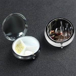 Pillendoosje Ronde Pillendoos Pil Organiseren met 3 Compartimenten Wijnglazen Geneeskunde Organizer Box Waterdichte Kleine Pillendoos voor Reizen Metalen Pillencontainers voor Medicatie Planner