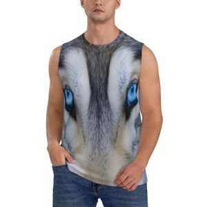 Heren tanktop mouwloos T-shirt blauwe ogen wolf - ademend sneldrogend heren vesten bodybuilding atletische zomer workout tanktops, 3 D, S