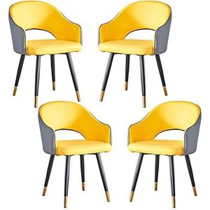 GEIRONV Moderne fauteuil set van 4, leer hoge rug zachte zitkamer woonkamer slaapkamer appartement eetkamerstoel keuken ligstoelen Eetstoelen (Color : Yellow gray, Size : Metal feet)